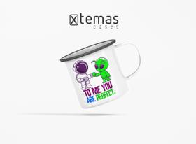 Caneca astronauta geek retrô esmaltada de aluminio