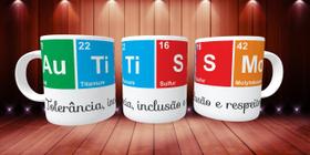 Caneca Autismo Tabela Periódica Presente Porcelana 325ml