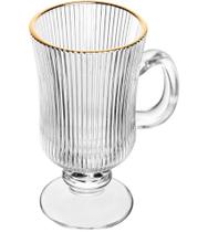 Caneca Avulsa 240ml Para Cappuccino De Vidro Com Fio De Ouro Lines Caneca Avulsa 240ml Para Cappuccino De Vidro Com Fio De Ouro Lines