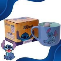 Caneca Azul Cerâmica Stitch Personagem Disney C/ Infusor P/ Chá