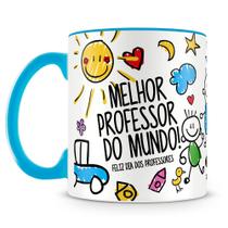Caneca Azul Claro Melhor Professor do Mundo - Porcelana Personalizada