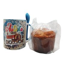 Caneca azul colher Autista que ama Chocotone+Chocotone 80 g Caneca azul colher Autista que ama Chocotone+Chocotone 80 g