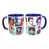 Caneca Azul Personalizada Frida Kahlo Xícara Política 375ml Presente