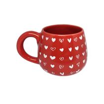 Caneca Bojuda 440Ml Branco/Vermelho Pattern Corações Brancos