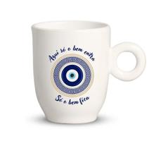 Caneca Bojuda em Cerâmica Branca Olho Grego 230ml - Regina Caneca Bojuda em Cerâmica Branca Olho Grego 230ml - Regina