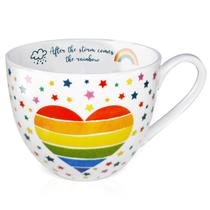 Caneca Bone China MFoffice Rainbow Heart de 590 ml para presente