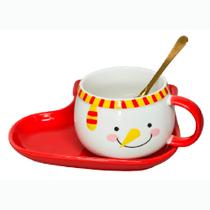 Caneca Boneco de Neve com Pires Decorativo em Cerâmica 210ml MP1509