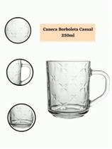 Caneca Borboleta Casual Vidro 250ml Class Home Chá Café Leite Bebida Suco Água Jogo 3 ou 6 peças Casa Cozinha Restaurante