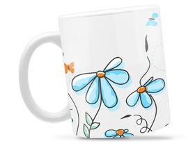 Caneca Borboletas Azuis Divertida Porcelana Xícara 325ml + Caixa Presente