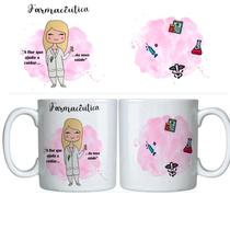 Caneca Branca 325ml arte profissão - farmaceutica - a flor que ajuda a cuidar da nossa saude