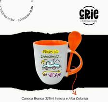 Caneca branca 325ml interno e alça colorida