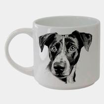 Caneca Branca Bucks de Porcelana 450ML CACHORRO PRETO E BRANCO OLHOS 1