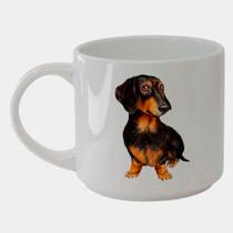 Caneca Branca Bucks de Porcelana 450ML Cachorro Salchicha Preto Amarelo
