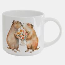 Caneca Branca Bucks de Porcelana 450ML CAPIVARA NAMORADOS AMOR FLORES 5