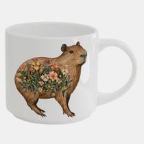 Caneca Branca Bucks de Porcelana 450ML CAPIVARA REALISTA FLORES 3