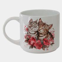 Caneca Branca Bucks de Porcelana 450ML CASAL GATINHOS ROSAS APAIXONADOS 2