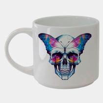 Caneca Branca Bucks de Porcelana 450ML CAVEIRA COLORIDA BORBOLETA