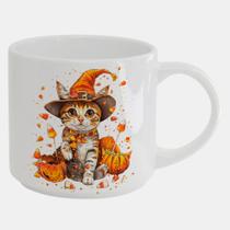 Caneca Branca Bucks de Porcelana 450ML GATO HALLOWEEN ABOBORA 110
