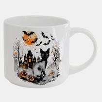 Caneca Branca Bucks de Porcelana 450ML GATO HALLOWEEN ABOBORA 142