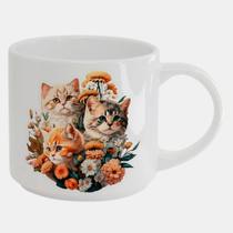 Caneca Branca Bucks de Porcelana 450ML GATOS FLORES LINDOS