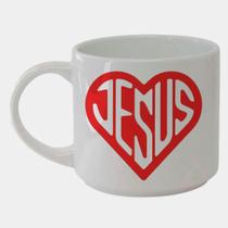 Caneca Branca Bucks de Porcelana 450ML IGREJA CATOLICO JESUS CORACAO VERMELHO