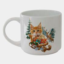 Caneca Branca Bucks de Porcelana 450ML NATAL GATINHO TRENO NEVE 1