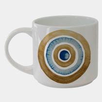 Caneca Branca Bucks de Porcelana 450ML OLHO GREGO CIRCULAR DOURADO E AZUL