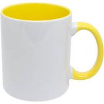 Caneca Branca com alça e interior amarela com caixinha Caneca Branca com alça e interior amarela com caixinha
