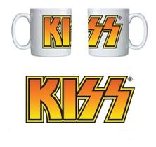 Caneca Branca De Bandas Rock Kiss Logo Fire Hard Rock