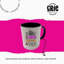 Caneca branca de cerâmica 325ml interna e alça colorida