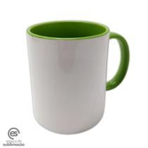 Caneca Branca de Cerâmica 325ml Interna e Alça Verde Claro Cx C/12