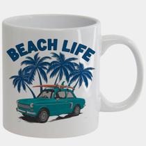 Caneca Branca de Porcelana 325ml BEACH LIFE CARRO TROPICAL