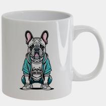Caneca Branca de Porcelana 325ml BULLDOG ESTILO ARTE 3 CAMISA AZUL