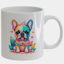 Caneca Branca de Porcelana 325ml BULLDOG FOFO COLORIDO