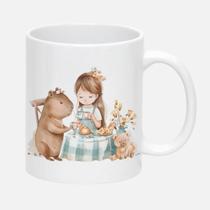 Caneca Branca de Porcelana 325ml CAPIVARA CHAZINHO INFANTIL MENINA 30