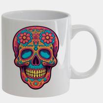 Caneca Branca de Porcelana 325ml CAVEIRA FLORIDA COLORIDA Caneca Branca de Porcelana 325ml CAVEIRA FLORIDA COLORIDA