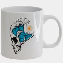 Caneca Branca de Porcelana 325ml CAVEIRA ONDAS MAR