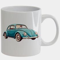 Caneca Branca de Porcelana 325ml FUSCA AZUL