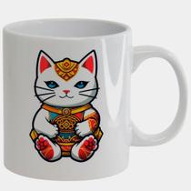 Caneca Branca de Porcelana 325ml GATO DA SORTE ORIENTAL