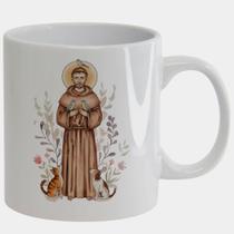 Caneca Branca de Porcelana 325ml SAO FRANCISCO DE ASSIS SANTO CATOLICO
