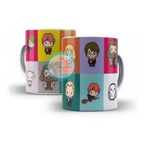 Caneca Branca de Porcelana Harry Potter Desenhos Cute Chibi - NG Decor Canecas