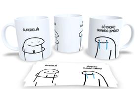 Caneca Branca de Porcelana Personalizada Flork Frases Engraçadas, Divertidas Pack2
