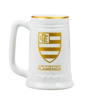 Caneca Branca Dourada Porcelana 500ml - Flamengo