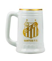 Caneca Branca Dourada Porcelana 500ml - Santos