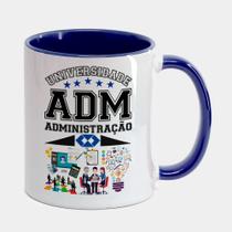Caneca Branca Interna Azul Marinho de Porcelana 325ml Universidade Adm Administracao
