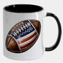 Caneca Branca Interna Preta de Porcelana 325ml BOLA FUTEBOL AMERICANO ARTE