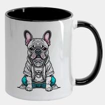 Caneca Branca Interna Preta de Porcelana 325ml BULLDOG ARTE 2 ESTILO FOFO