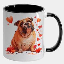 Caneca Branca Interna Preta de Porcelana 325ml BULLDOG CORACAO 1