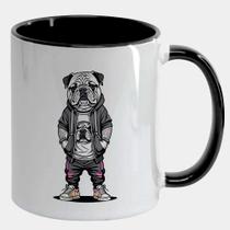Caneca Branca Interna Preta de Porcelana 325ml BULLDOG ESTTILO MOLETOM