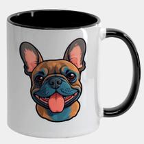 Caneca Branca Interna Preta de Porcelana 325ml BULLDOG FRANCES LINGUA
